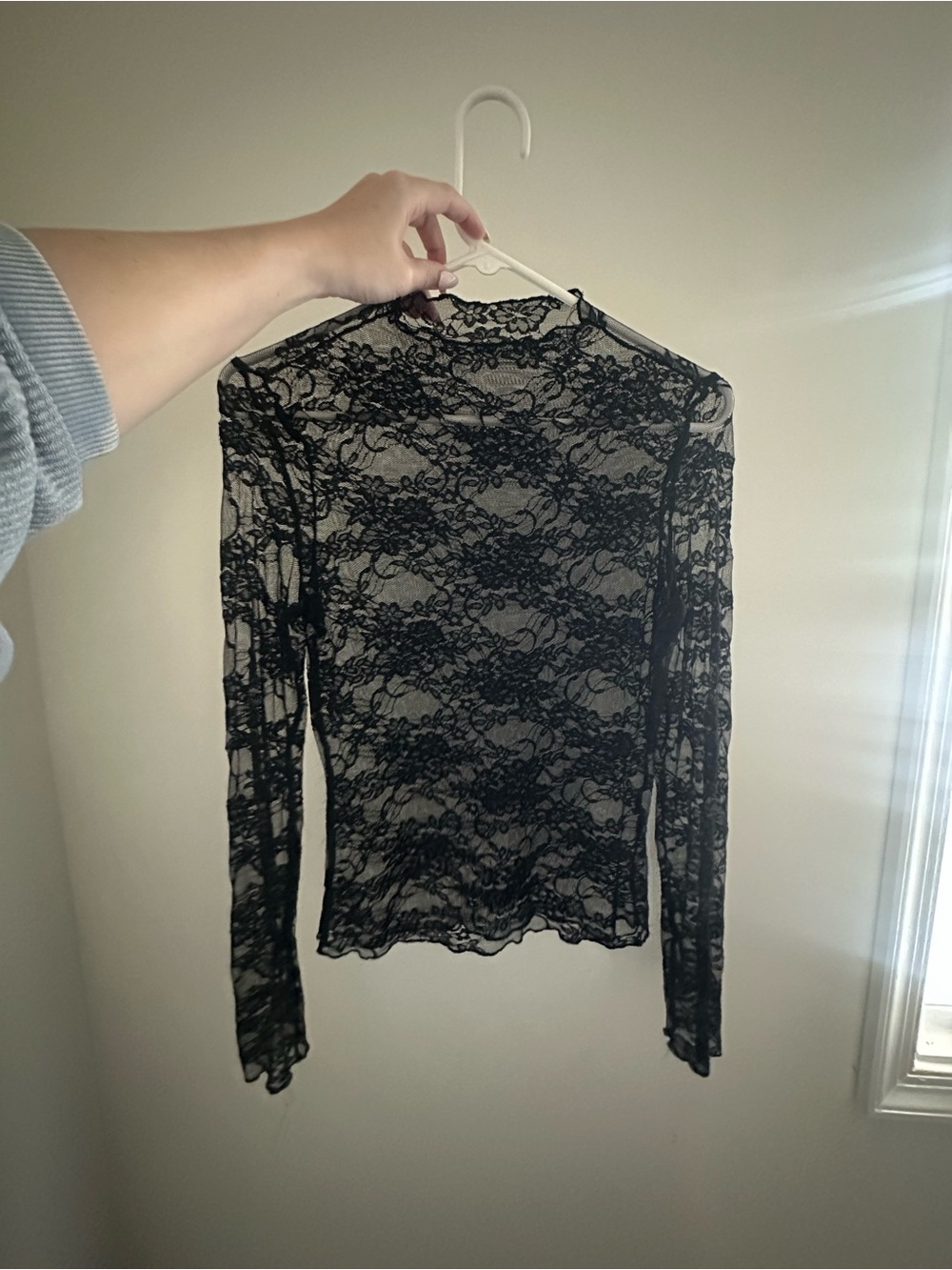 Zara Black Floral Lace Long-Sleeve Top